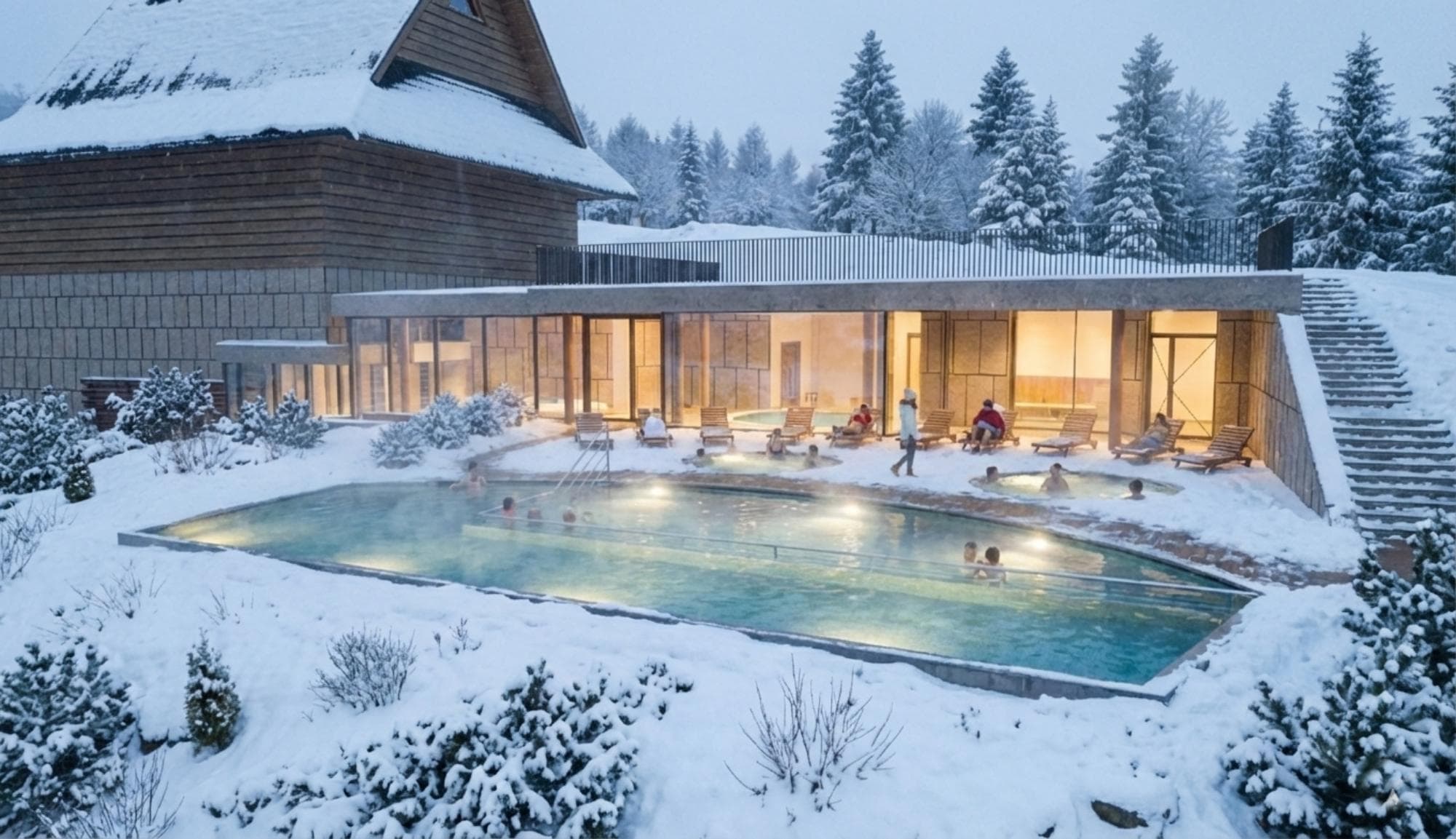 Radisson Zakopane — zewnętrzny basen termalny i jacuzzi w zimowej scenerii